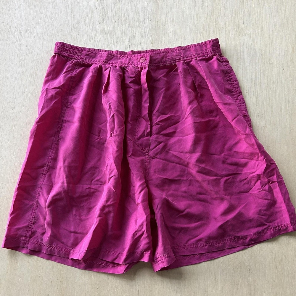 Vintage XPRSO Shorts Mens Large Pink Silk Sand Wash Pleated Elastic Waist Summer
